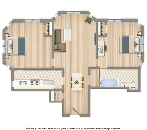 Floor plan for 2 beds, 1 bath, 1130 sqft